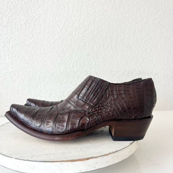 Rod Patrick Womens Pull on Shoes 9.5C Brown Caiman Exotic Western Boots Loafers - Picture 4 of 11